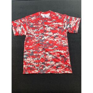 Youth‎ L Badger Sport Camo T-Shirt Red Gray White Pixelated Athletic Tee